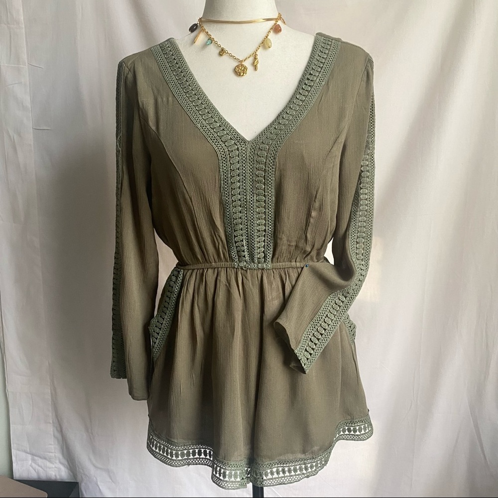 Khaki Green Long Sleeve Romper